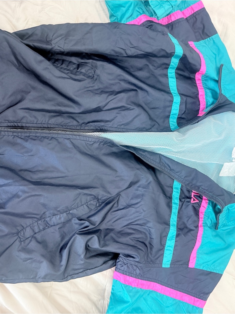 Fila Black Jacket with Teal & Hot Pink Accents vintage windbreaker bomber